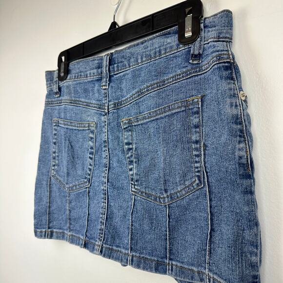 Acid Blue Womens Y2K Retro 90s Casual A-Line Medium Wash Mini Denim Skirt Small - Picture 5 of 8